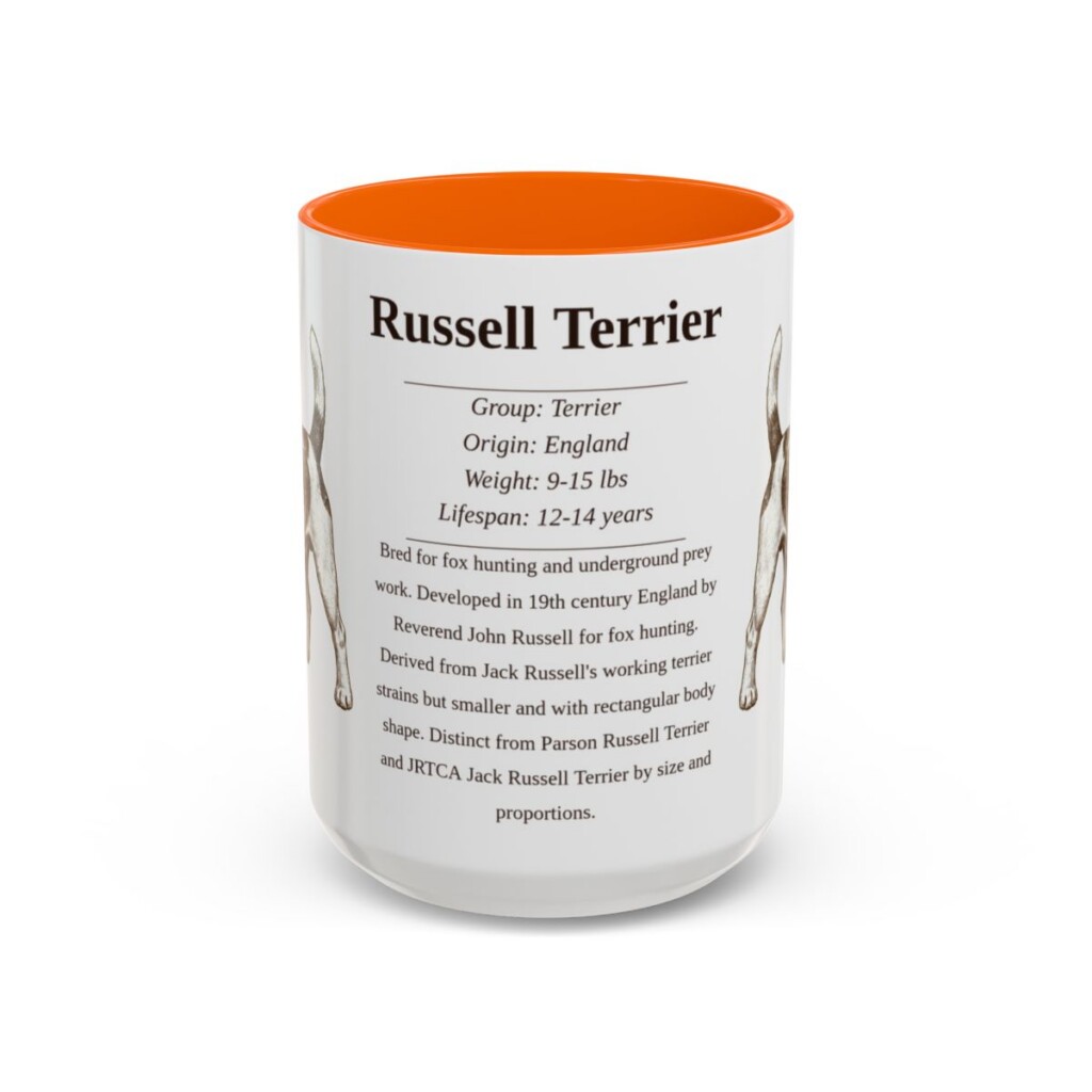 15oz Russell Terrier Mug, Orange, front view