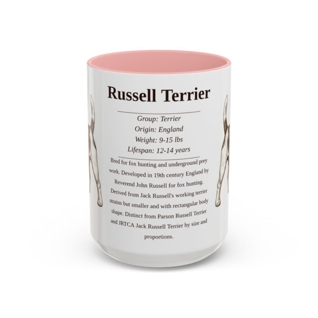 15oz Russell Terrier Mug, Pink, front view