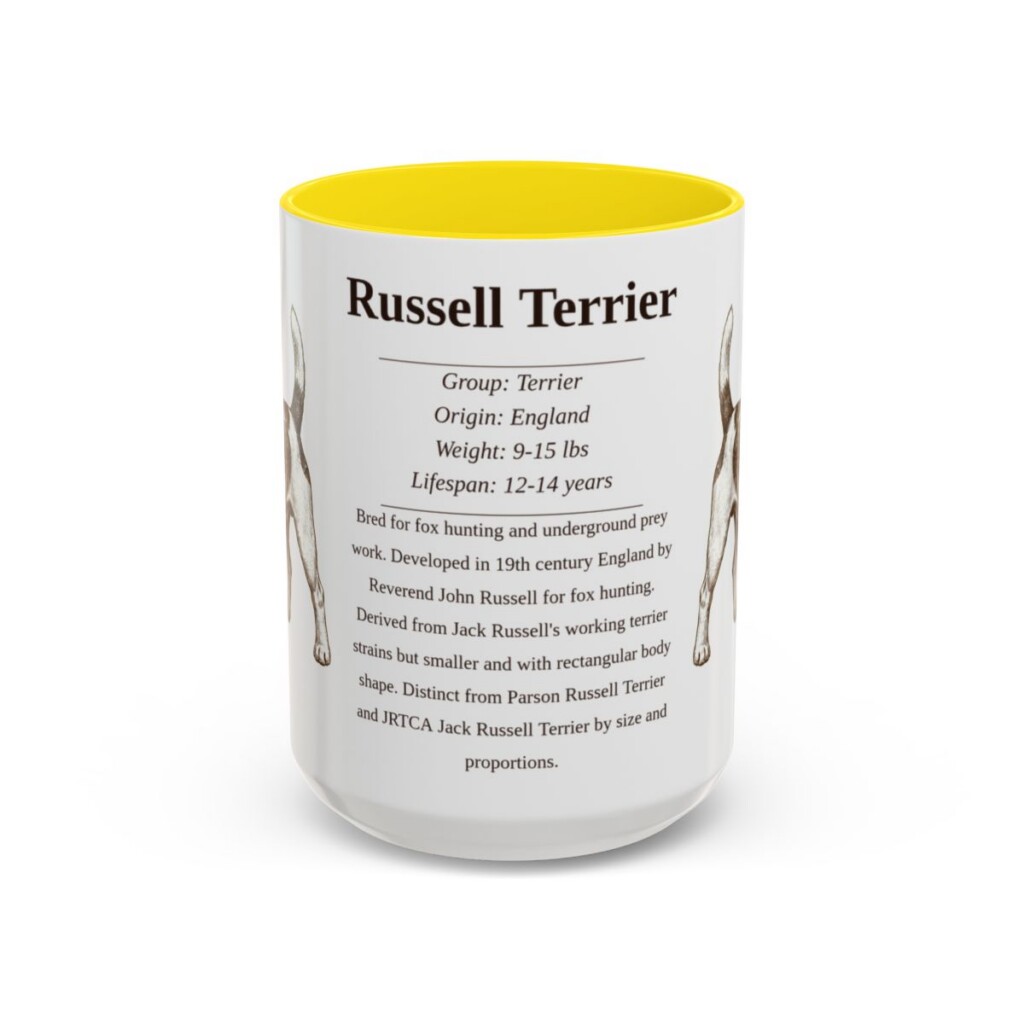 15oz Russell Terrier Mug, Yellow, front view