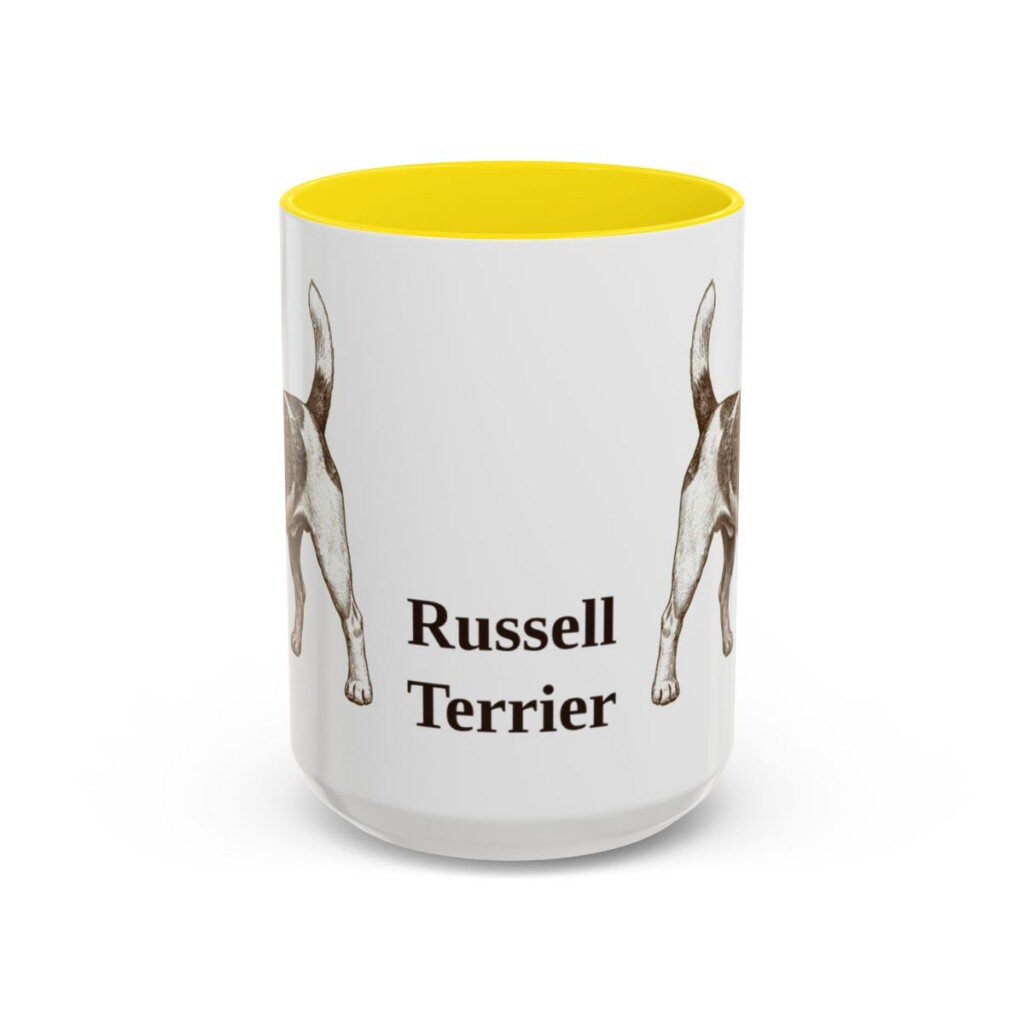 15oz Russell Terrier Mug, Yellow, front view