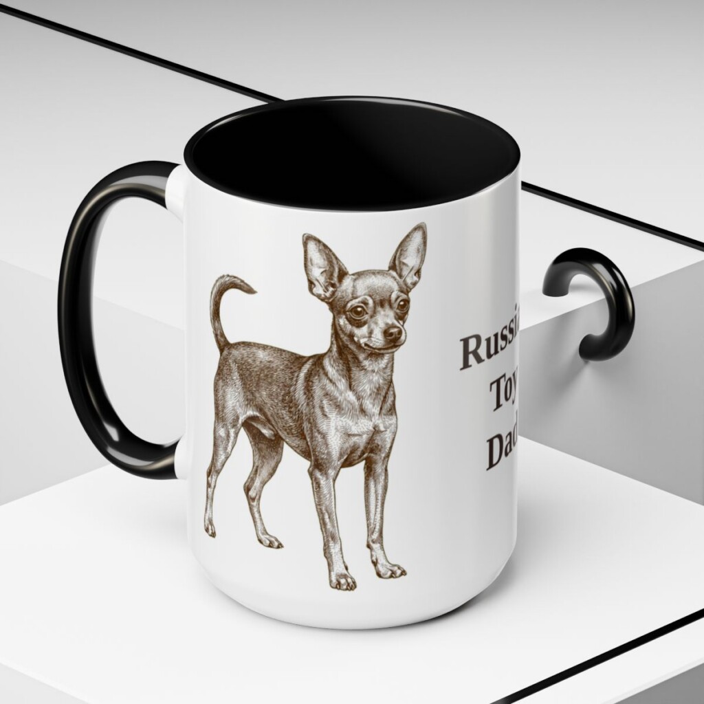 15oz-russian-toy-mug-dad-black-context-2 15oz Russian Toy Dog Dad Mug, Black, lifestyle photo