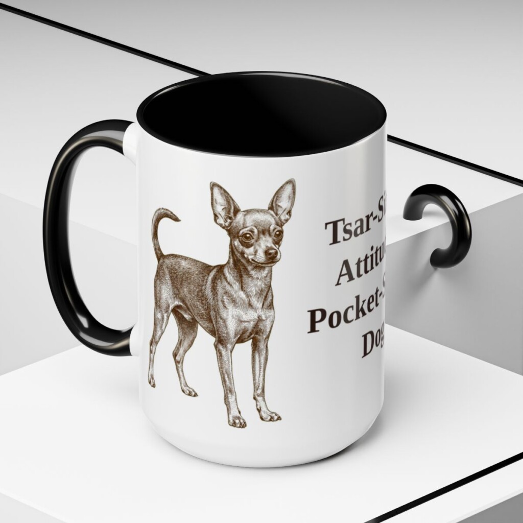 15oz Funny Russian Toy Mug, Black, lifestyle photo