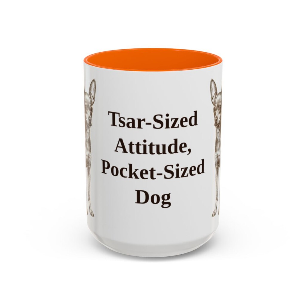 15oz Funny Russian Toy Mug, Orange, front view