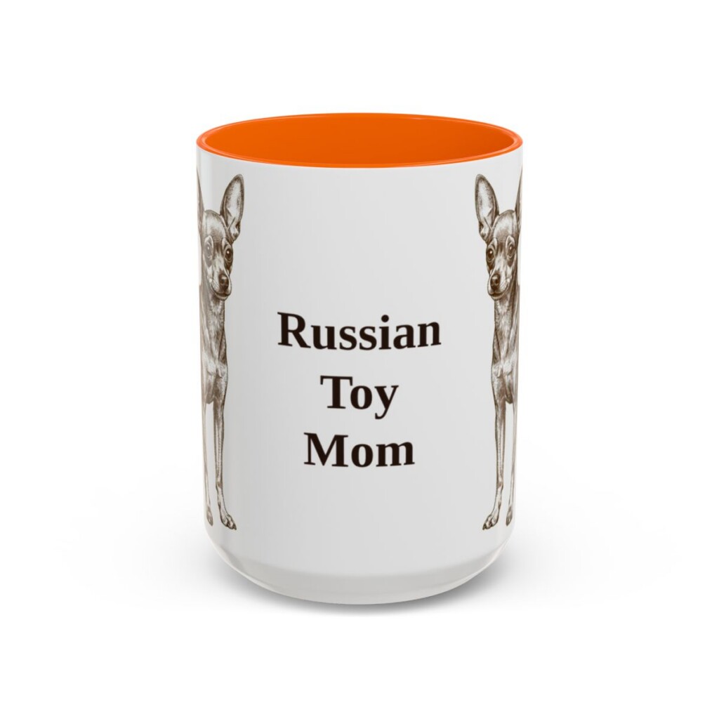 15oz Russian Toy Dog Mom Mug, Orange, front view
