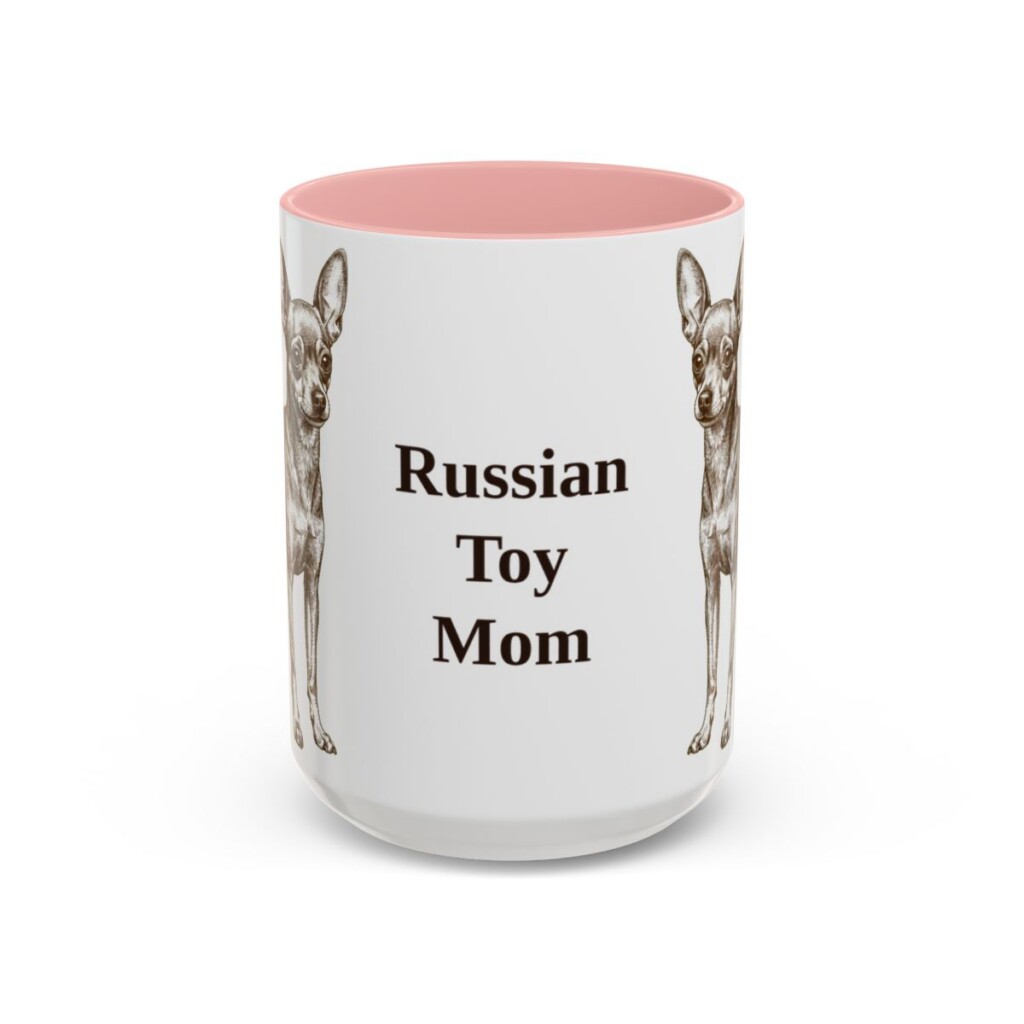 15oz Russian Toy Dog Mom Mug, Pink, front view