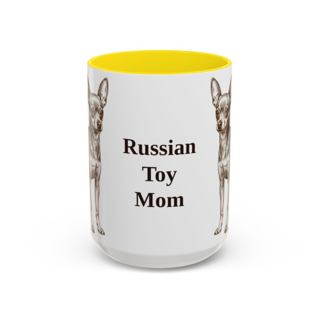 15oz Russian Toy Dog Mom Mug, Yellow, front view