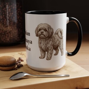 15oz Russian Tsvetnaya Bolonka Mug, Black, lifestyle photo