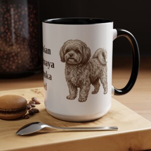 15oz Russian Tsvetnaya Bolonka Dog Dad Mug, Black, lifestyle photo