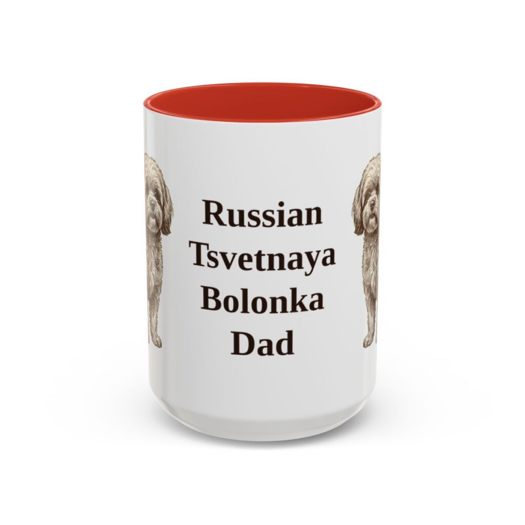 15oz Russian Tsvetnaya Bolonka Dog Dad Mug, Red, front view