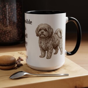 15oz Funny Russian Tsvetnaya Bolonka Mug, Black, lifestyle photo