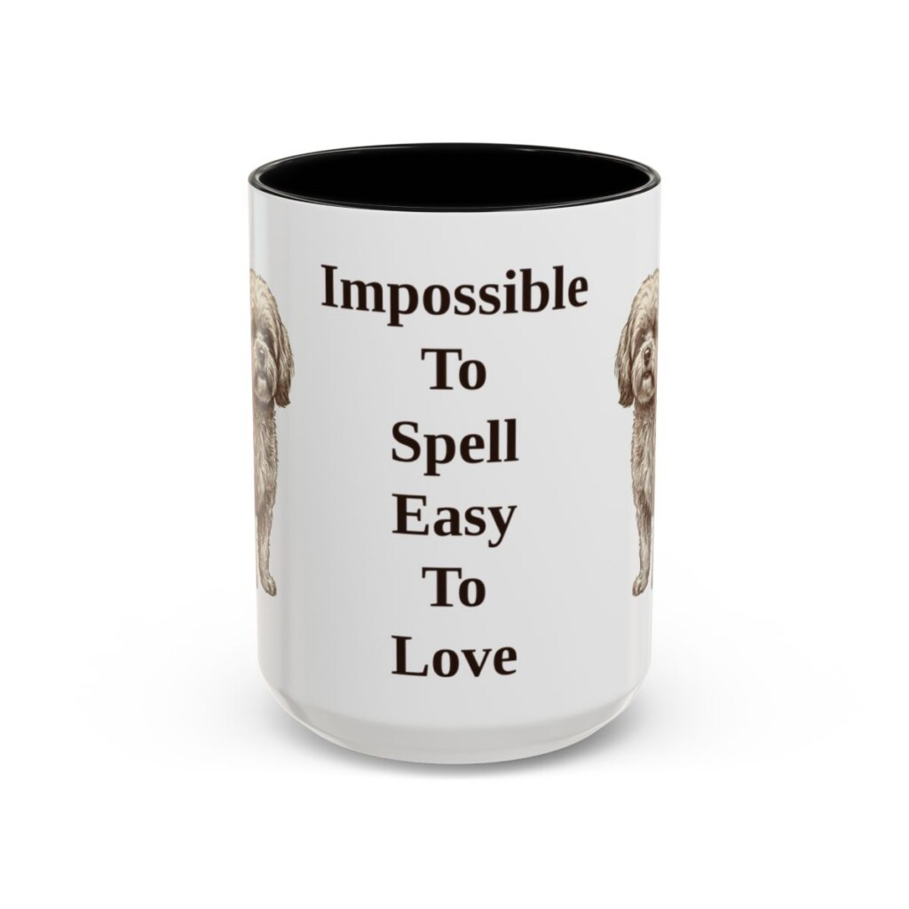 15oz Funny Russian Tsvetnaya Bolonka Mug, Black, front view
