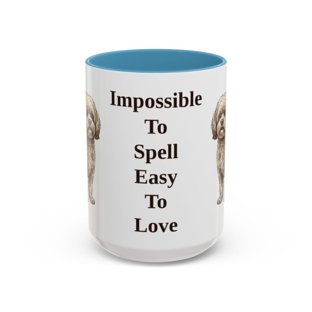 15oz Funny Russian Tsvetnaya Bolonka Mug, Light Blue, front view