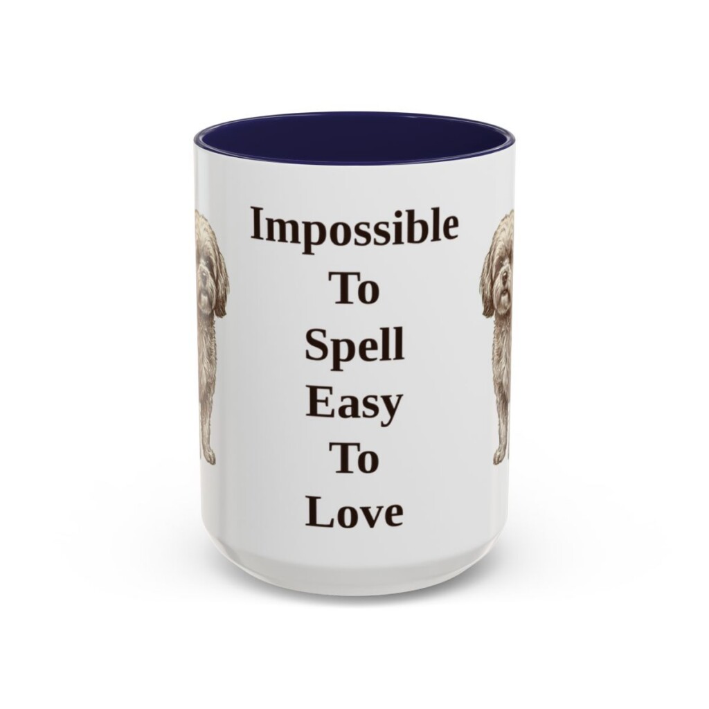 15oz Funny Russian Tsvetnaya Bolonka Mug, Navy, front view