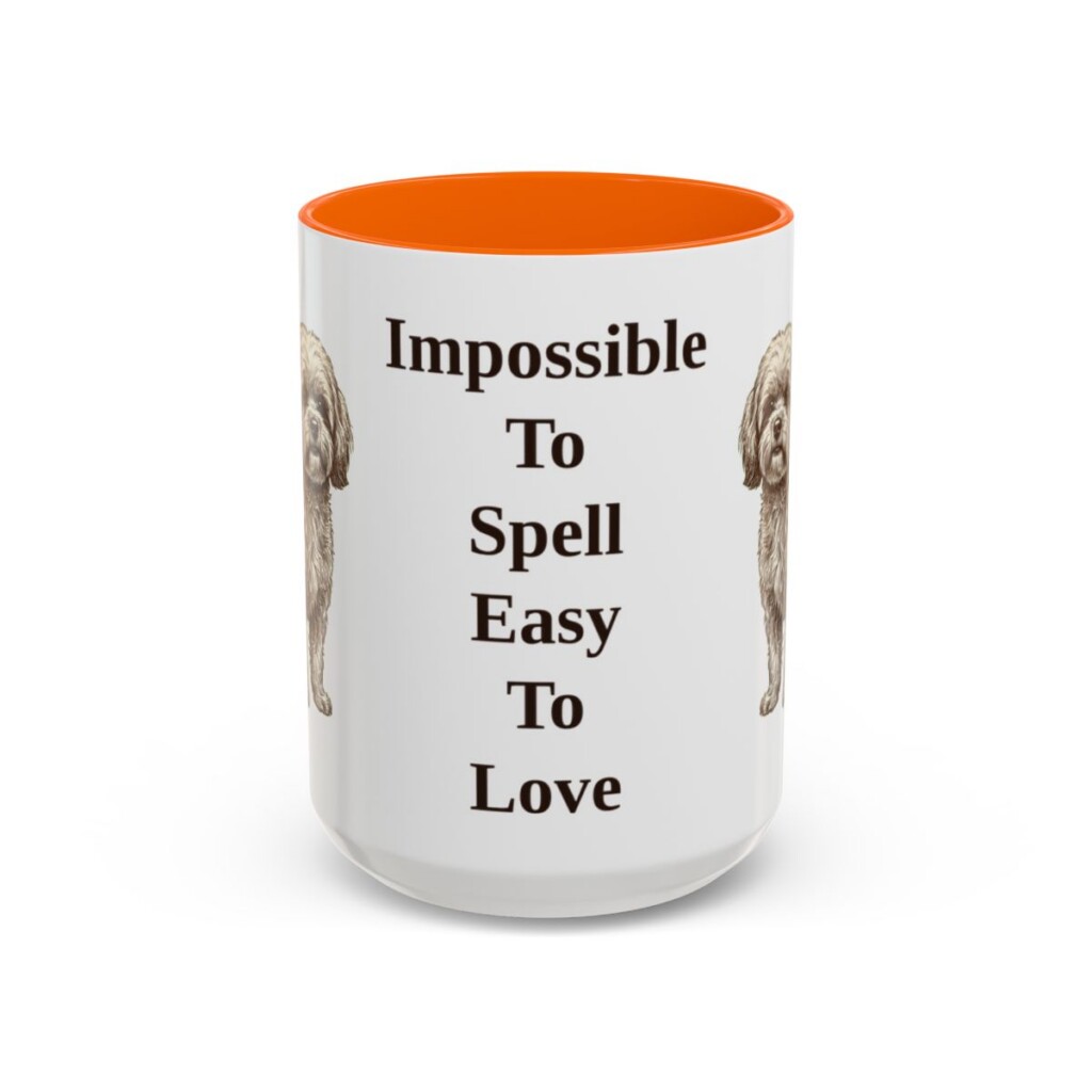15oz Funny Russian Tsvetnaya Bolonka Mug, Orange, front view
