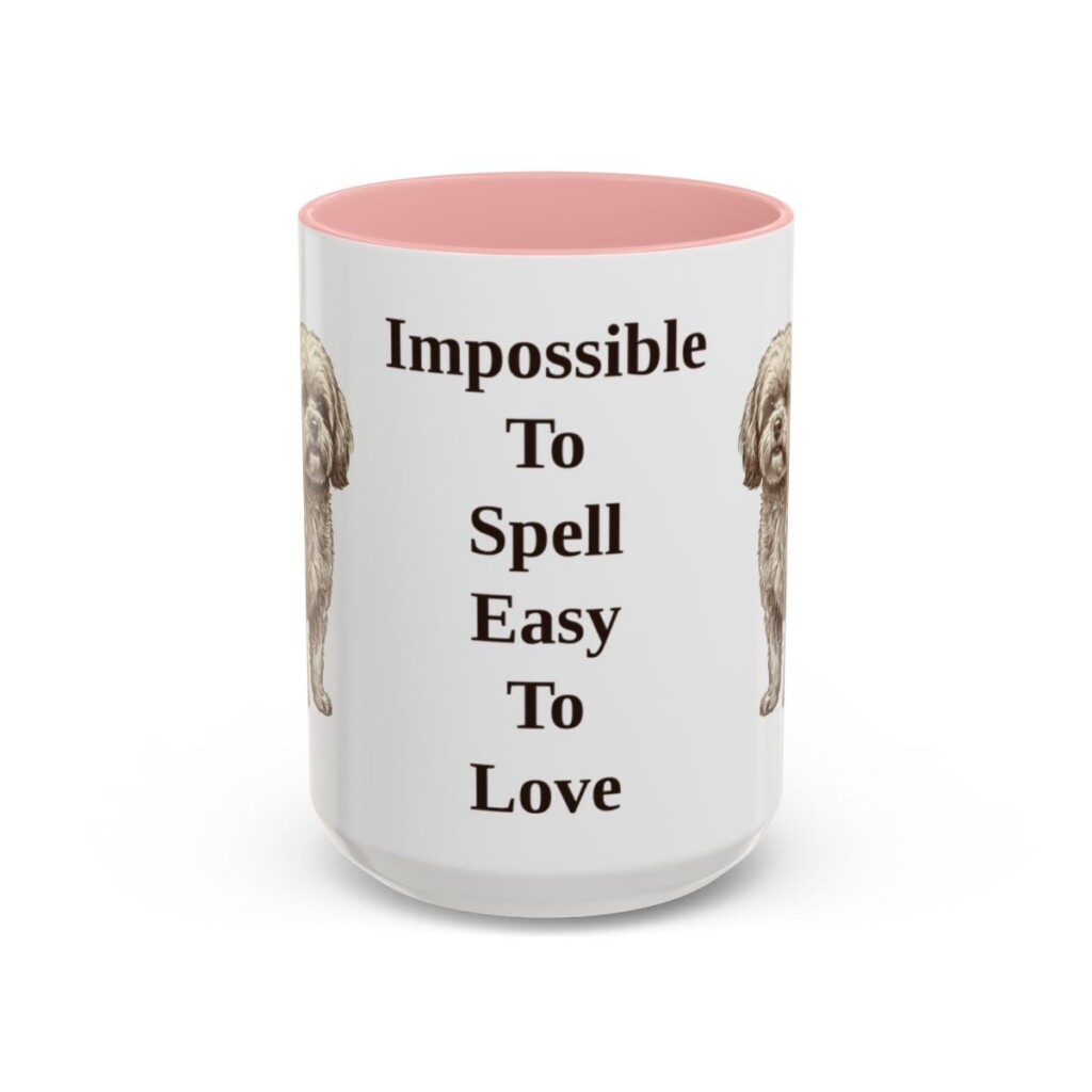 15oz Funny Russian Tsvetnaya Bolonka Mug, Pink, front view