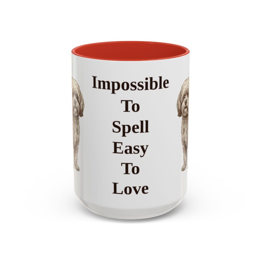 15oz Funny Russian Tsvetnaya Bolonka Mug, Red, front view