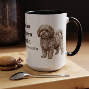 15oz Russian Tsvetnaya Bolonka Latin Mug, Black, lifestyle photo