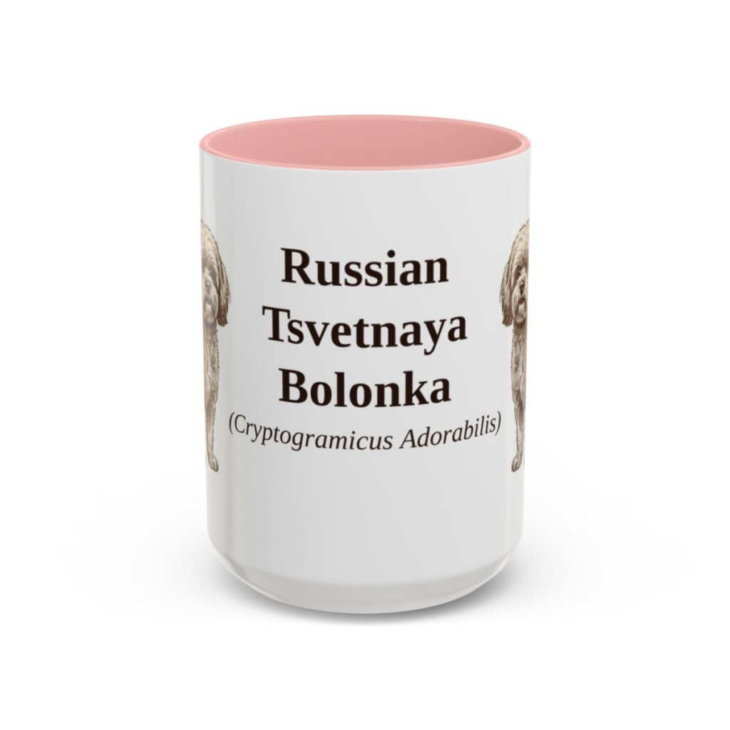 15oz-russian-tsvetnaya-bolonka-mug-latin-pink 15oz Russian Tsvetnaya Bolonka Latin Mug, Pink, front view
