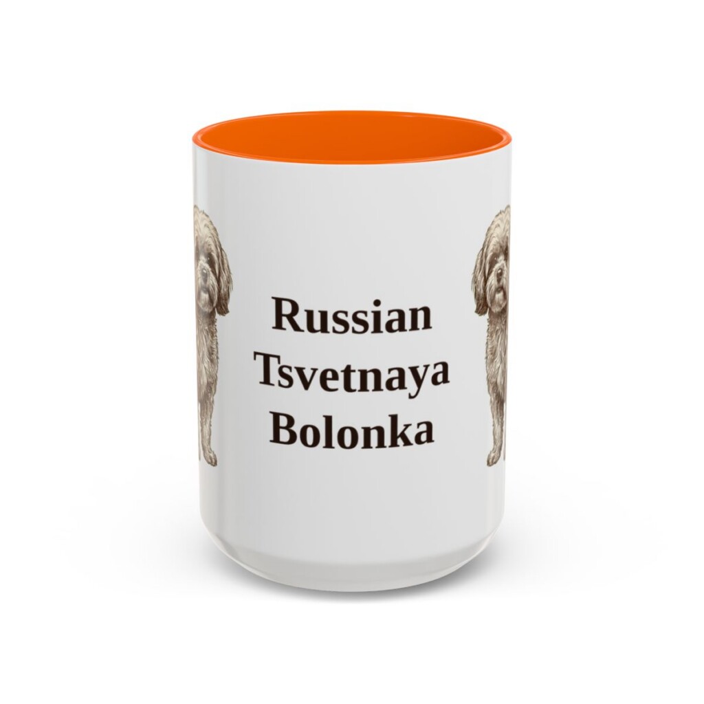 15oz-russian-tsvetnaya-bolonka-mug-orange 15oz Russian Tsvetnaya Bolonka Mug, Orange, front view