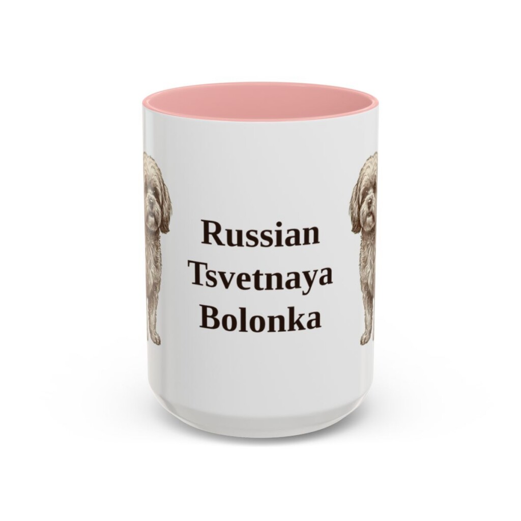 15oz-russian-tsvetnaya-bolonka-mug-pink 15oz Russian Tsvetnaya Bolonka Mug, Pink, front view