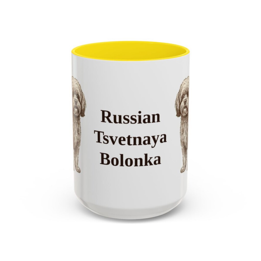 15oz-russian-tsvetnaya-bolonka-mug-yellow 15oz Russian Tsvetnaya Bolonka Mug, Yellow, front view