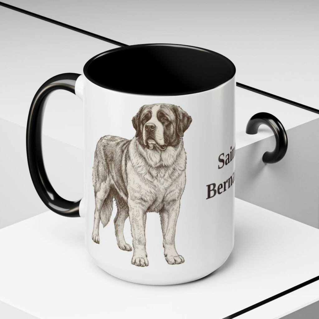 15oz Saint Bernard Mug, Black, lifestyle photo