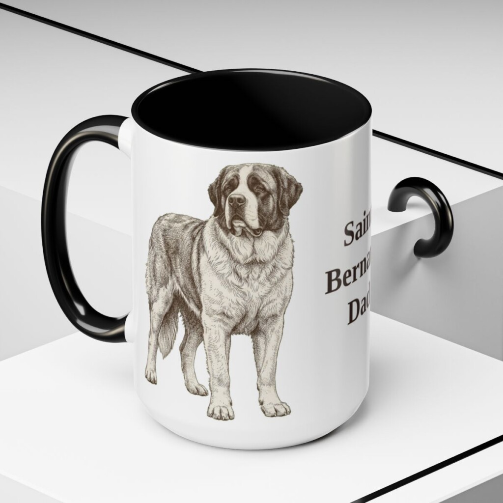 15oz Saint Bernard Dog Dad Mug, Black, lifestyle photo