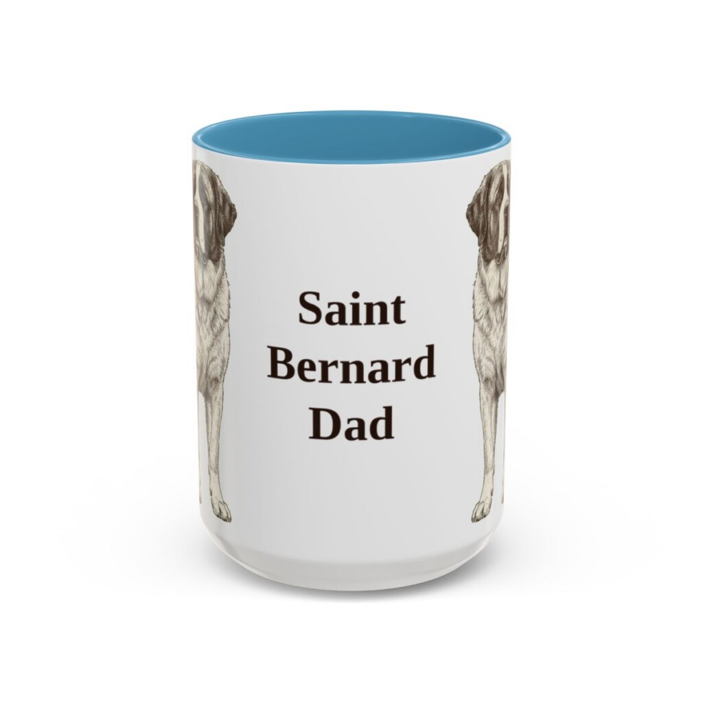 15oz Saint Bernard Dog Dad Mug, Light Blue, front view