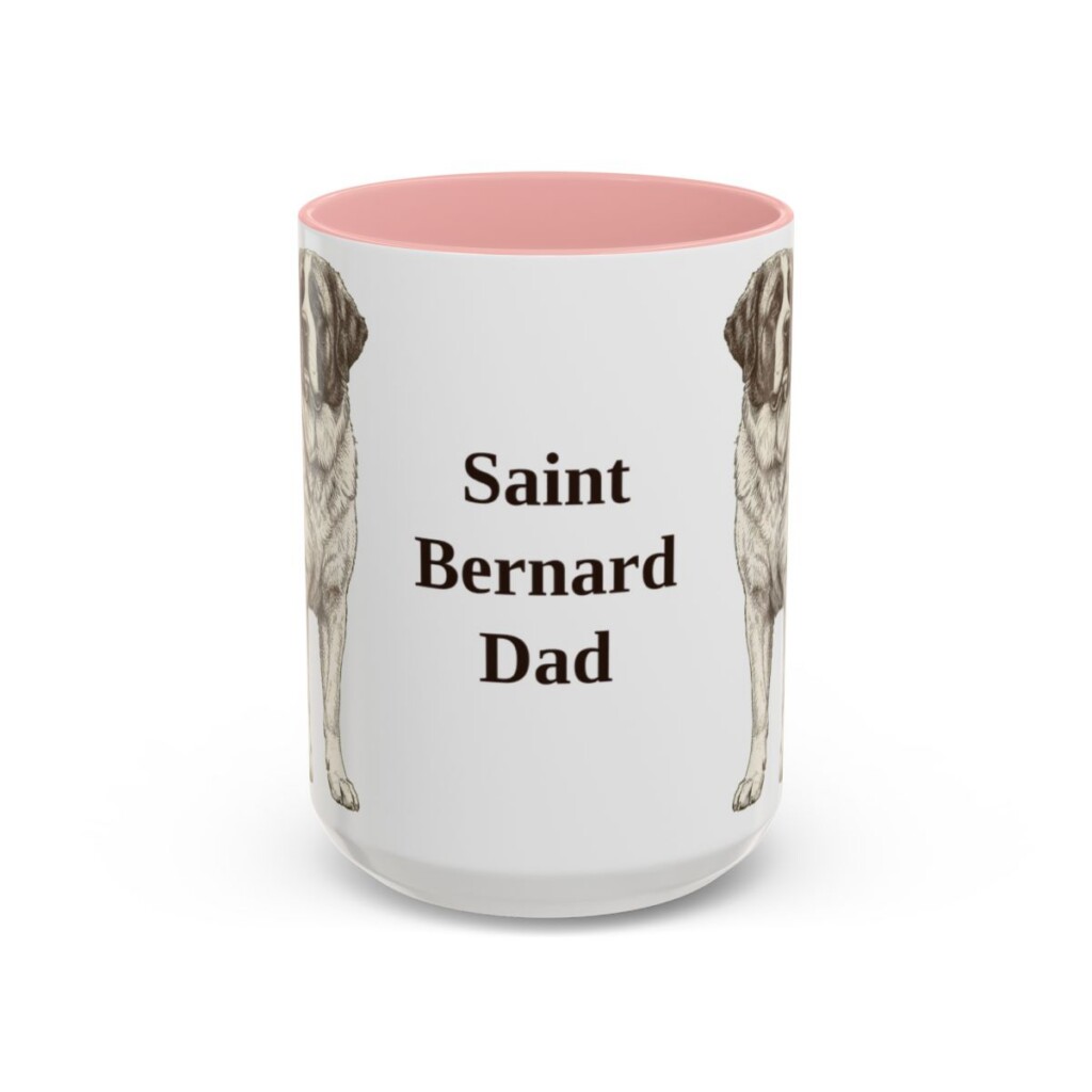 15oz Saint Bernard Dog Dad Mug, Pink, front view