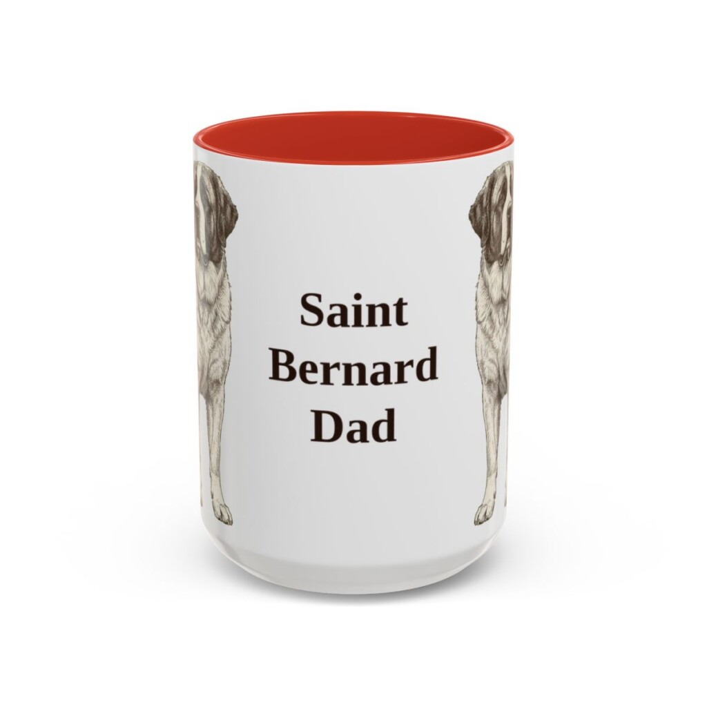 15oz Saint Bernard Dog Dad Mug, Red, front view