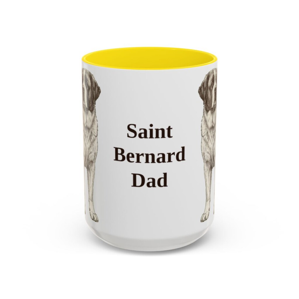 15oz Saint Bernard Dog Dad Mug, Yellow, front view