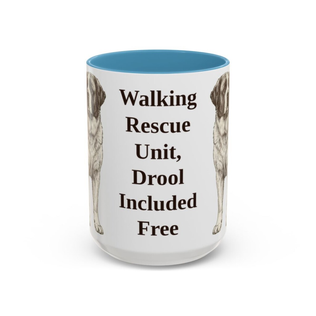 15oz-saint-bernard-mug-humor-light-blue 15oz Funny Saint Bernard Mug, Light Blue, front view