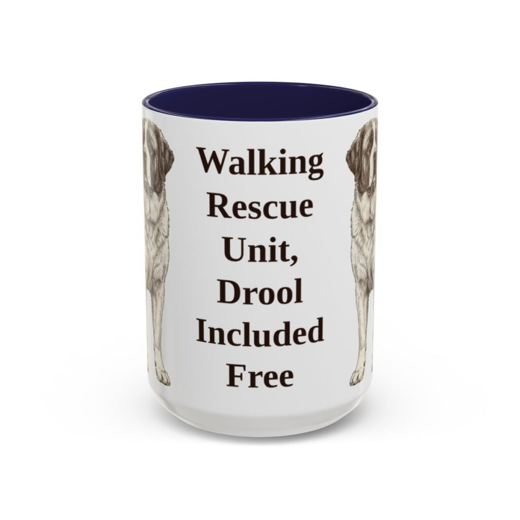 15oz-saint-bernard-mug-humor-navy 15oz Funny Saint Bernard Mug, Navy, front view