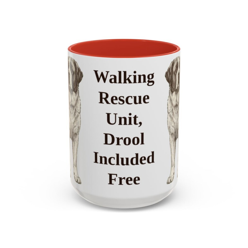 15oz-saint-bernard-mug-humor-red 15oz Funny Saint Bernard Mug, Red, front view