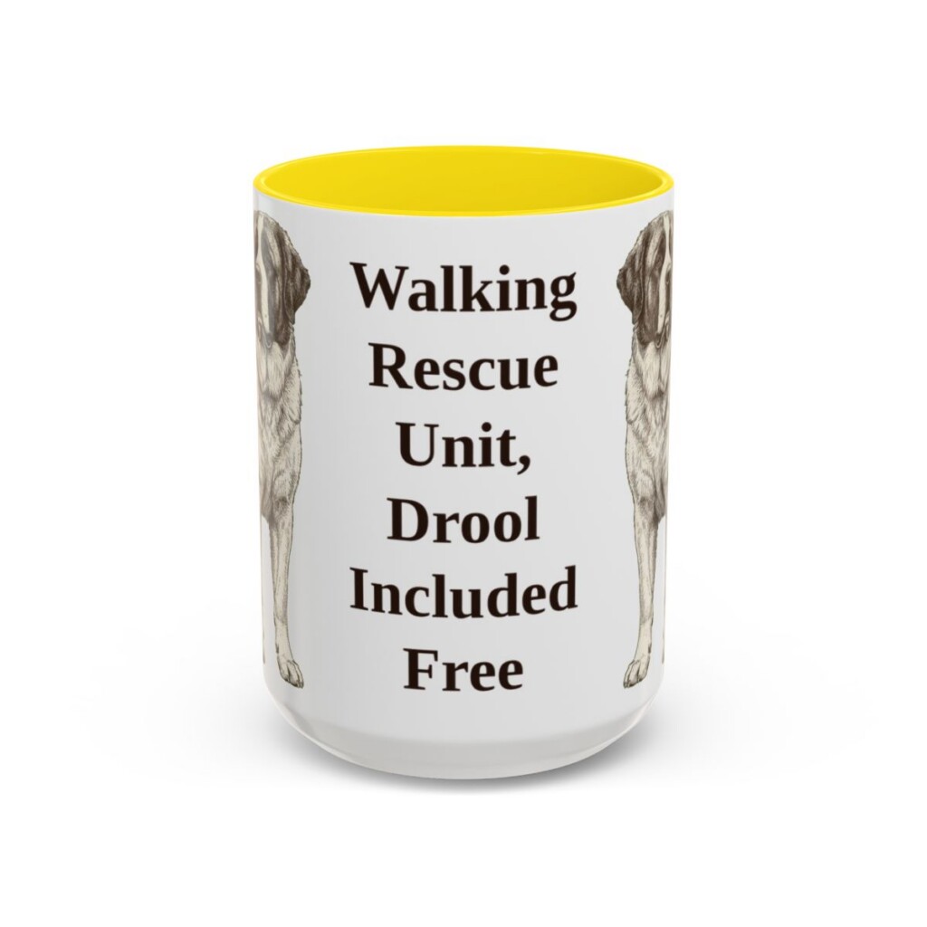 15oz-saint-bernard-mug-humor-yellow 15oz Funny Saint Bernard Mug, Yellow, front view