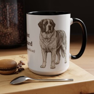 15oz Saint Bernard Latin Mug, Black, lifestyle photo