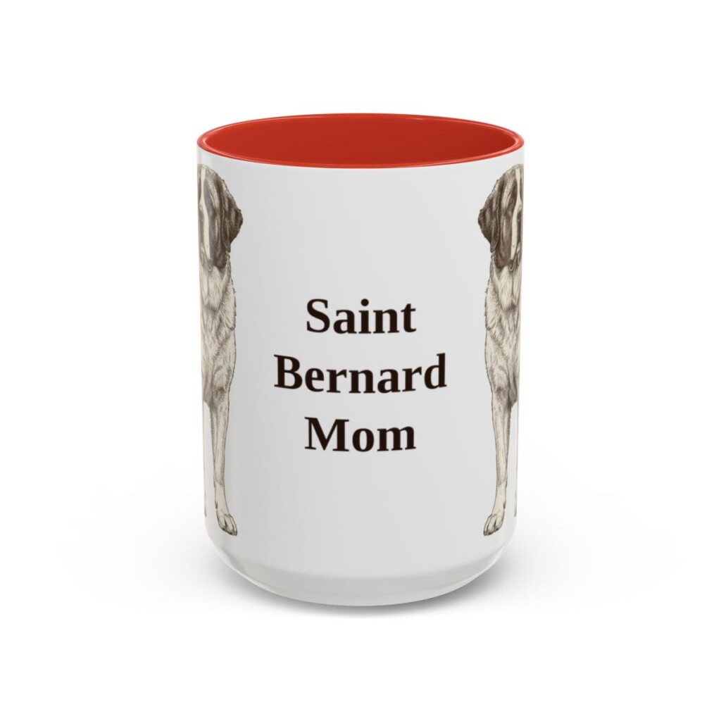 15oz Saint Bernard Dog Mom Mug, Red, front view