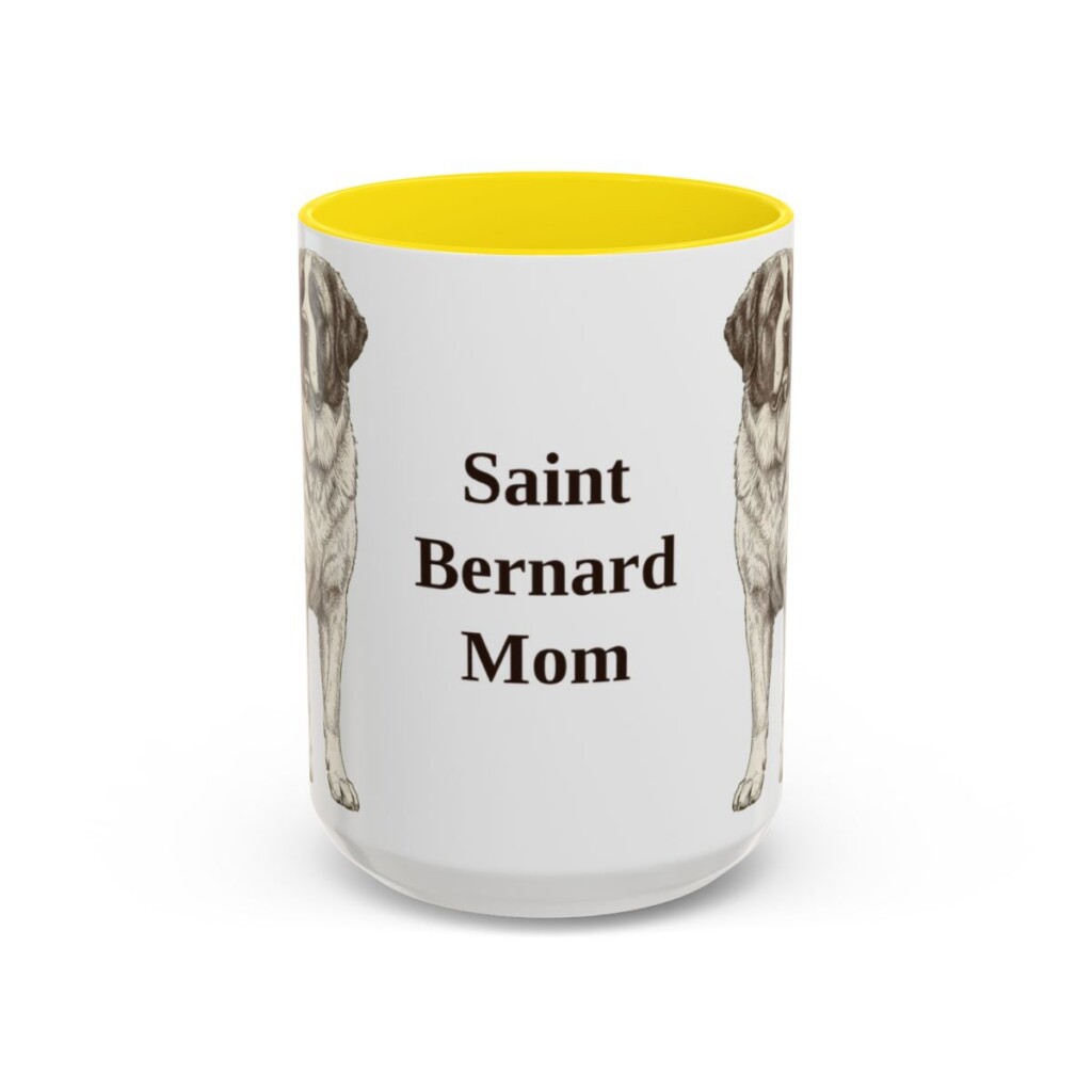 15oz Saint Bernard Dog Mom Mug, Yellow, front view