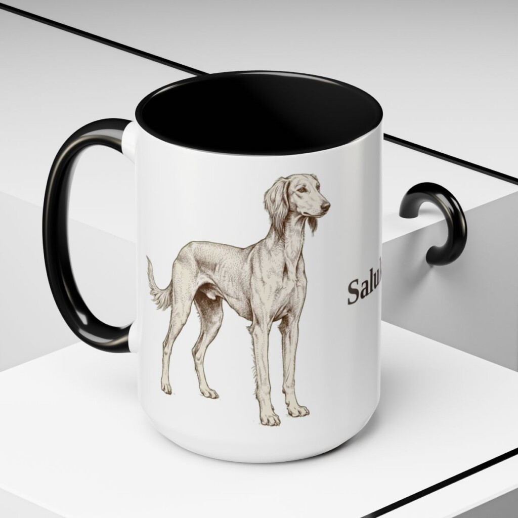15oz Saluki Mug, Black, lifestyle photo