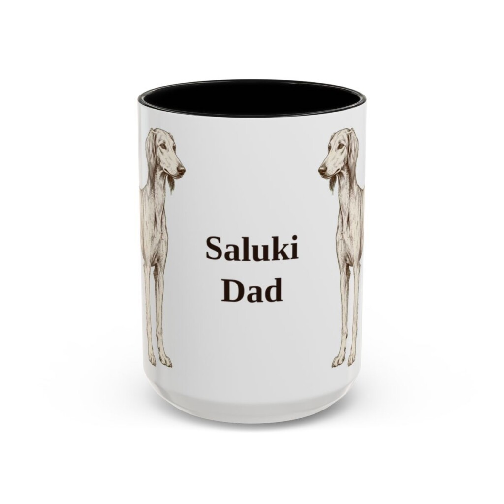 15oz Saluki Dog Dad Mug, Black, front view