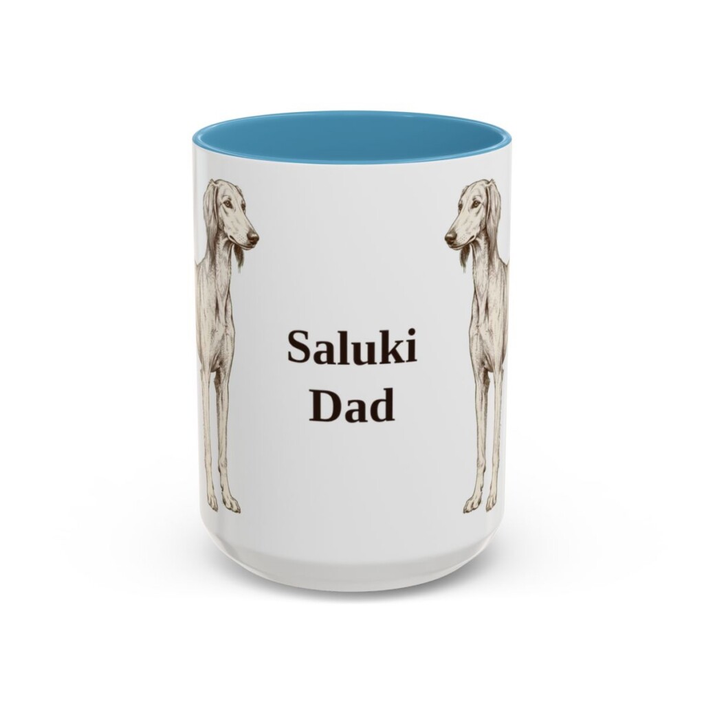 15oz Saluki Dog Dad Mug, Light Blue, front view