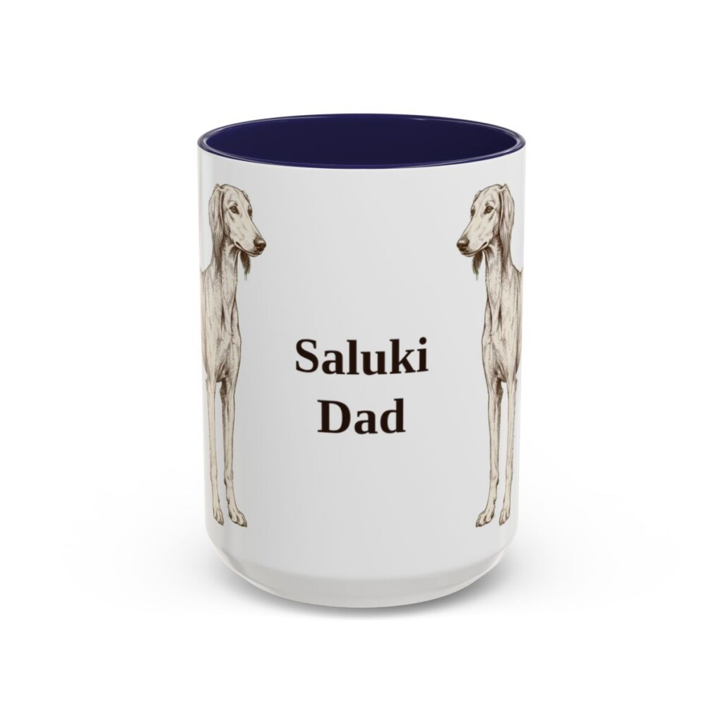 15oz Saluki Dog Dad Mug, Navy, front view