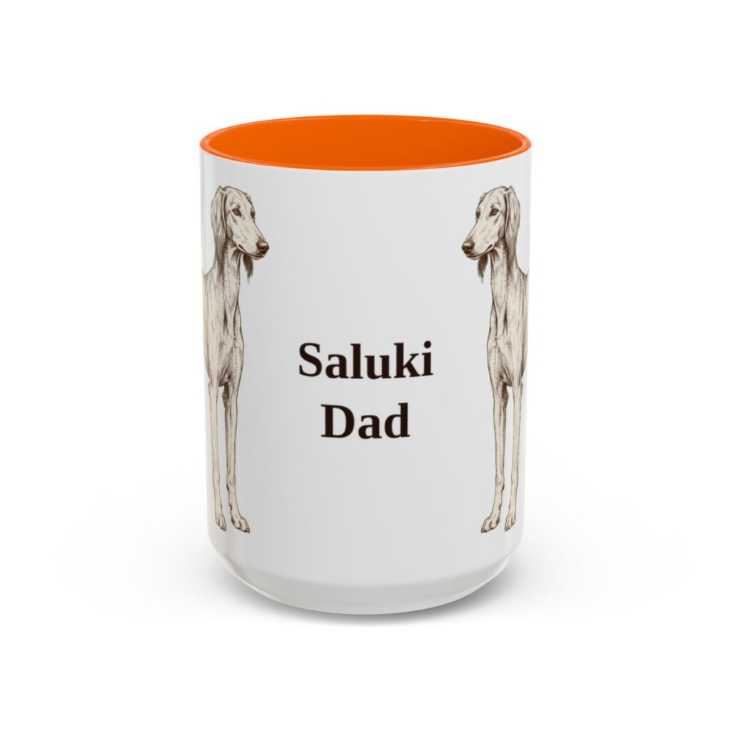 15oz Saluki Dog Dad Mug, Orange, front view
