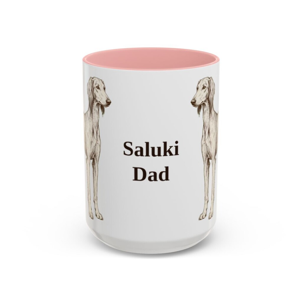 15oz Saluki Dog Dad Mug, Pink, front view