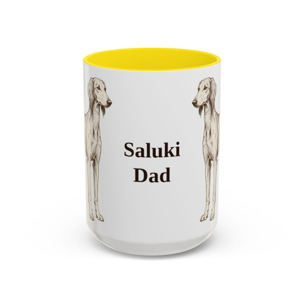 15oz Saluki Dog Dad Mug, Yellow, front view