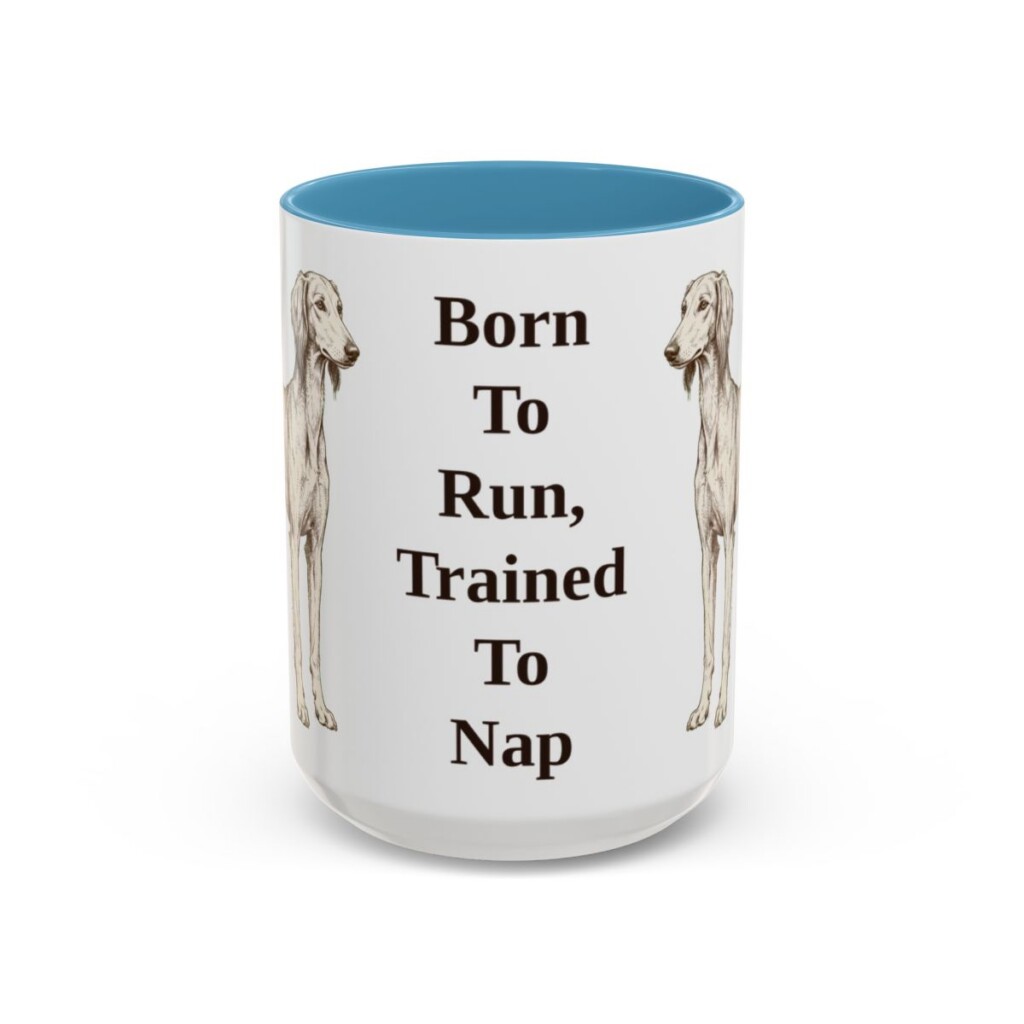 15oz-saluki-mug-humor-light-blue 15oz Funny Saluki Mug, Light Blue, front view