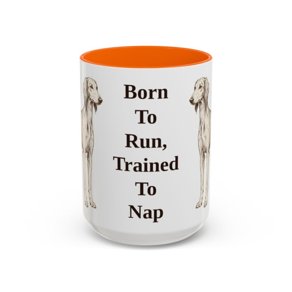 15oz-saluki-mug-humor-orange 15oz Funny Saluki Mug, Orange, front view