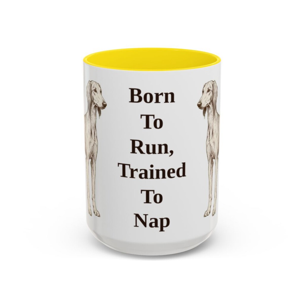 15oz-saluki-mug-humor-yellow 15oz Funny Saluki Mug, Yellow, front view