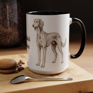 15oz-saluki-mug-mom-black 15oz Saluki Dog Mom Mug, Black, lifestyle photo