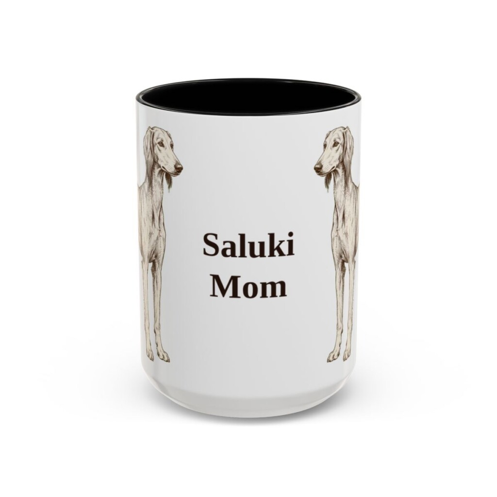 15oz Saluki Dog Mom Mug, Black, front view